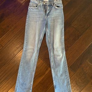 Zara light wash straight jeans with side split. Worn 1x.